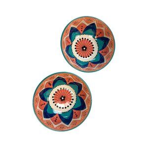 Set Of 2 Meritage Ceramic Bowls With Vibrant Floral Pattern & Microwave Safe Des